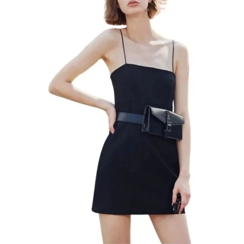 Nordstrom Open Edit Black Sleeveless Slinky Spaghetti Strap Stretchy Mini Dress